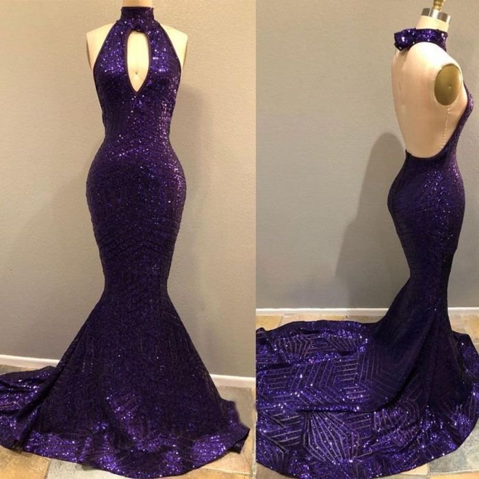 Mermaid dark purple prom dresses