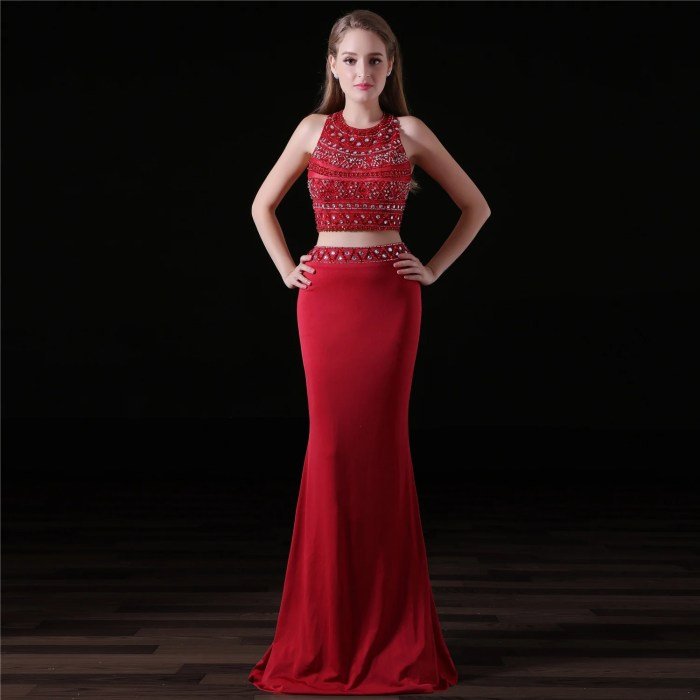 2 piece red prom dresses