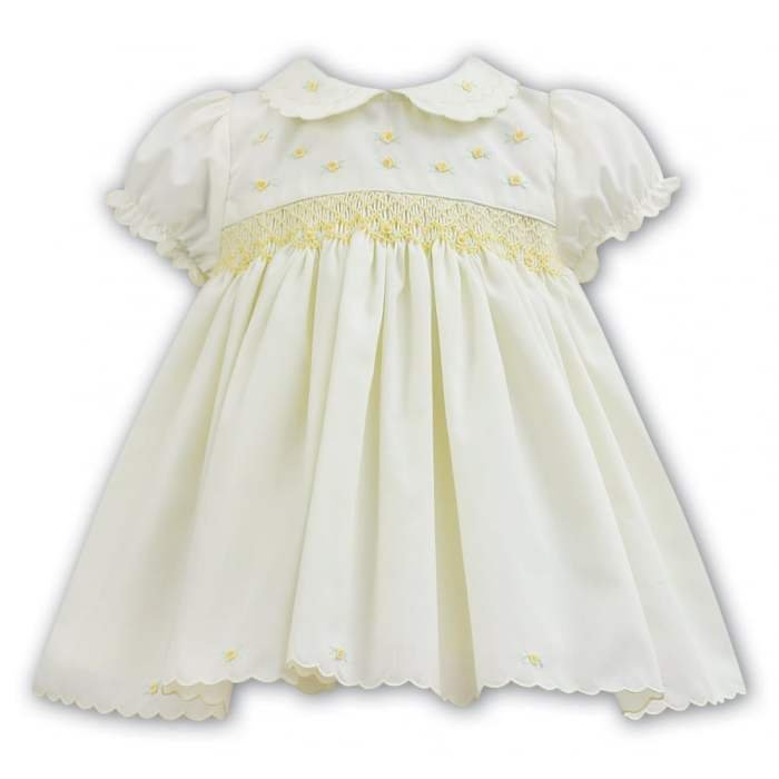 Louise sarah pleated frilled wh pk winter dress baby girls