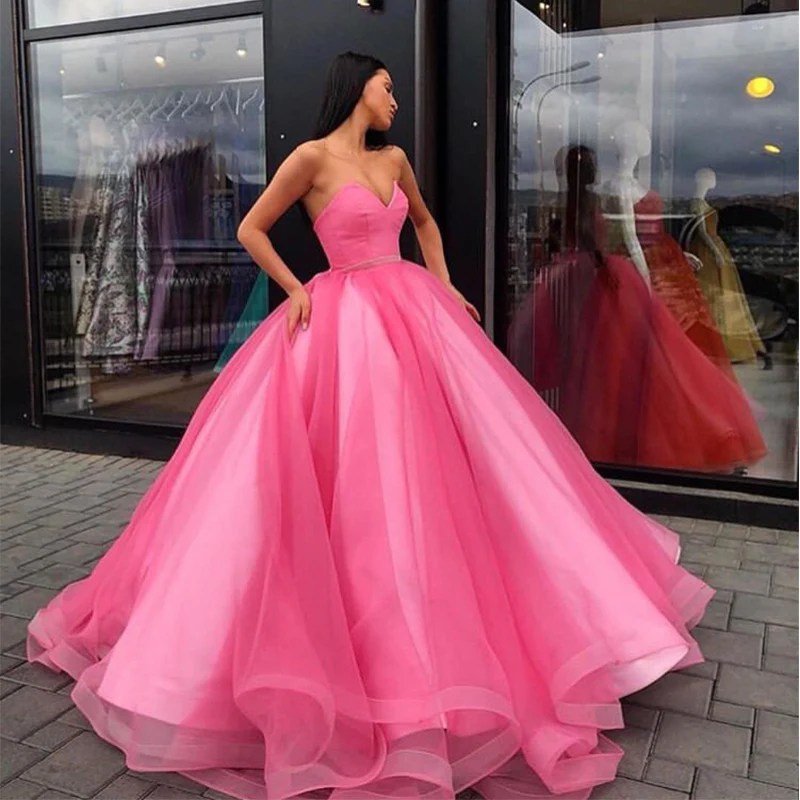 Light pink puffy prom dresses