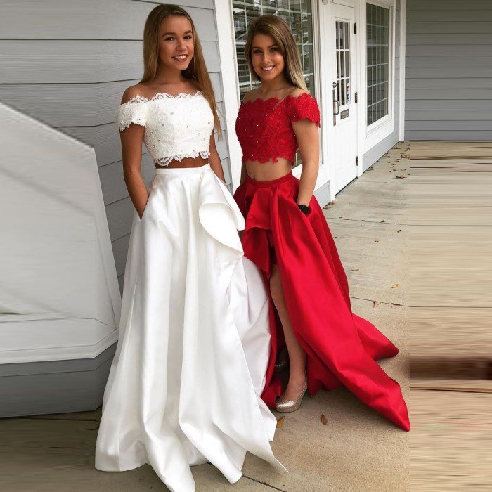 Two piece prom dresses red