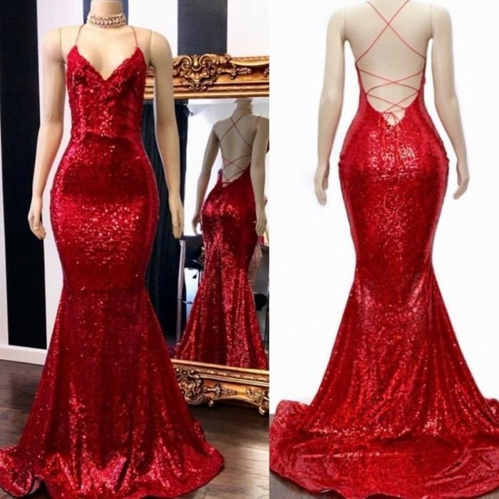 Mermaid red prom dresses