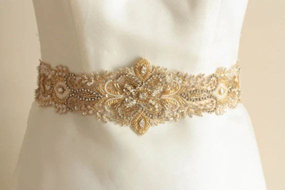 Wedding dresses with gold belt